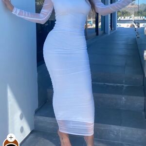 Fashion Nova White Long Sleeve Bodycon Dress